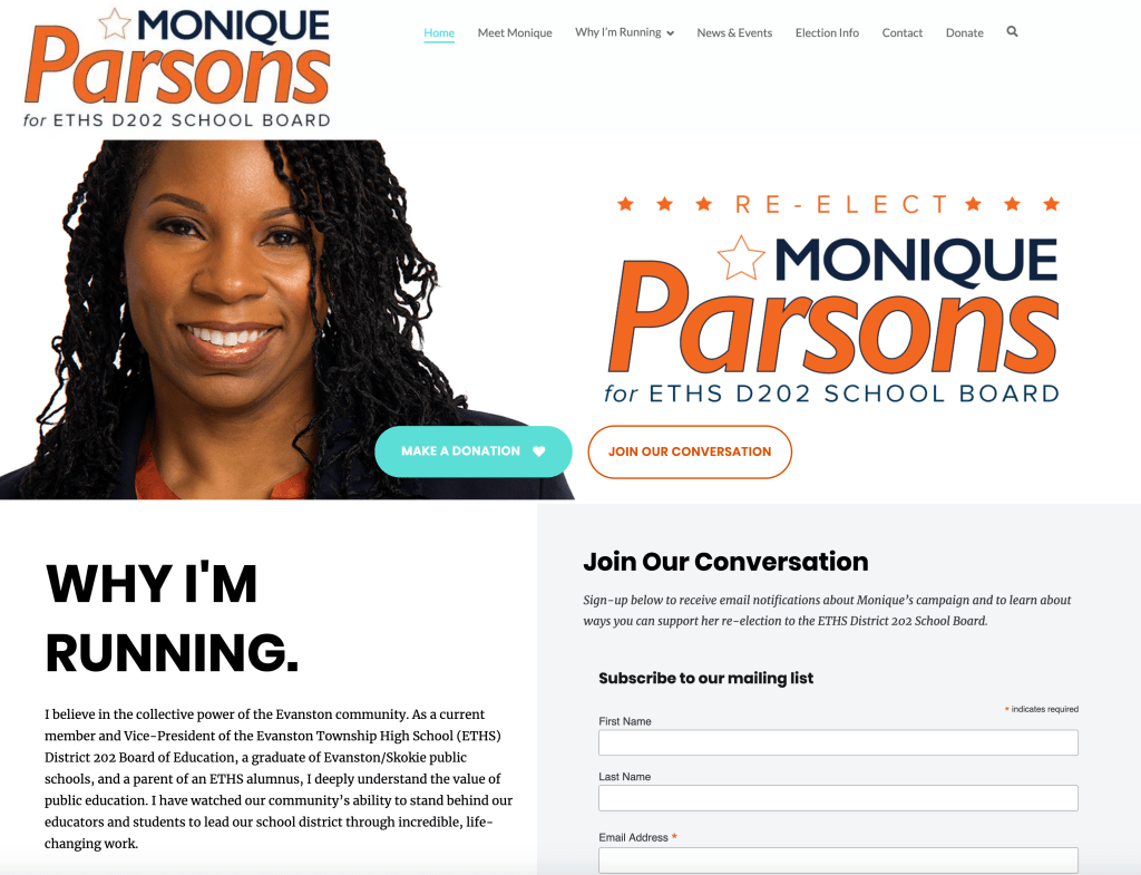 A view of a page template used on the campaign website.